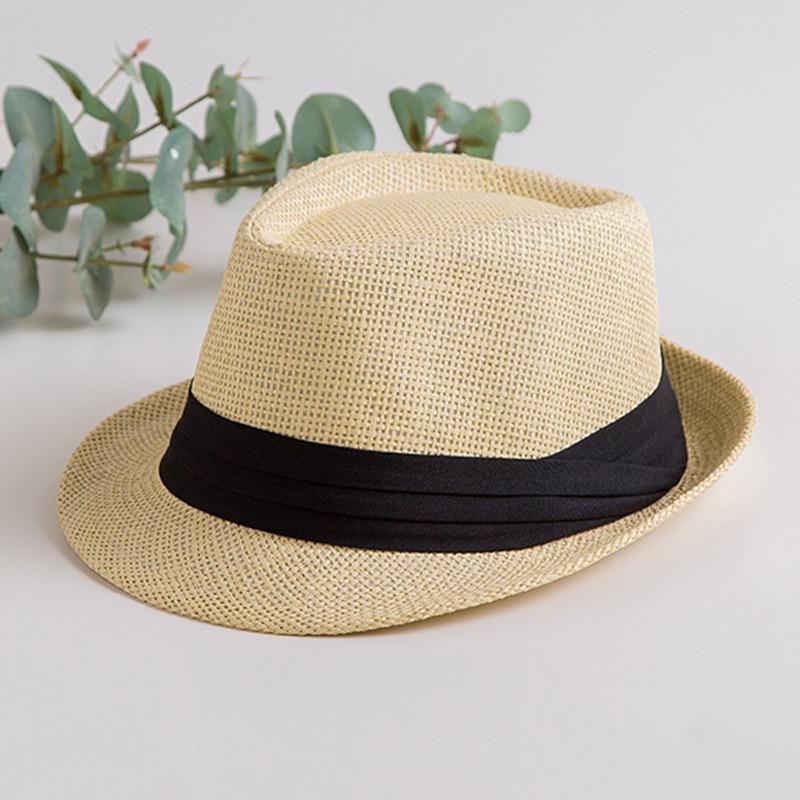

Summer Woven Straw Jazz Hat with Black Belt Adult: Fits 56-58CM Head Circumference жёлтый/кремовый