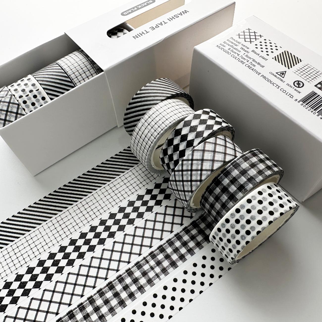 6 Rolls Retro Plaid Grid Washi Tape Box Set Vintage Aesthetic Decorative Paper Tape for Hand Account Scrapbooking
