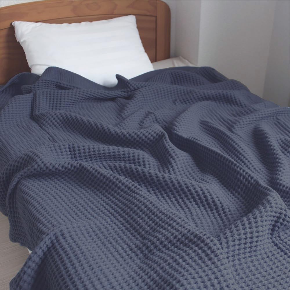 

Imabari Waffle Blanket, Stylish Single Size, Washable, All-Season (Navy)