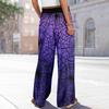 Women Summer Boho Palazzo Pants High Waist Wide Leg Halloween Printing Casual Trousers With Pockets