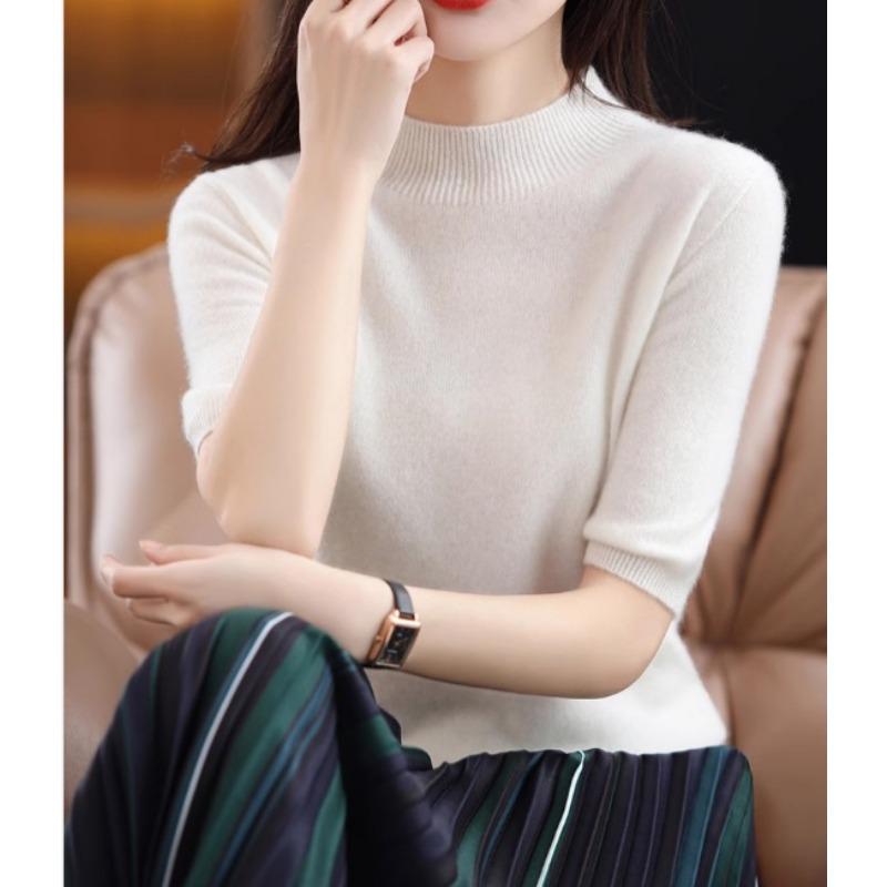 Pulover Tricotat pentru Femei Gât Rotund Mânecă Medie Pulover Tricotat Ediție Coreeană Top Interior de Fund