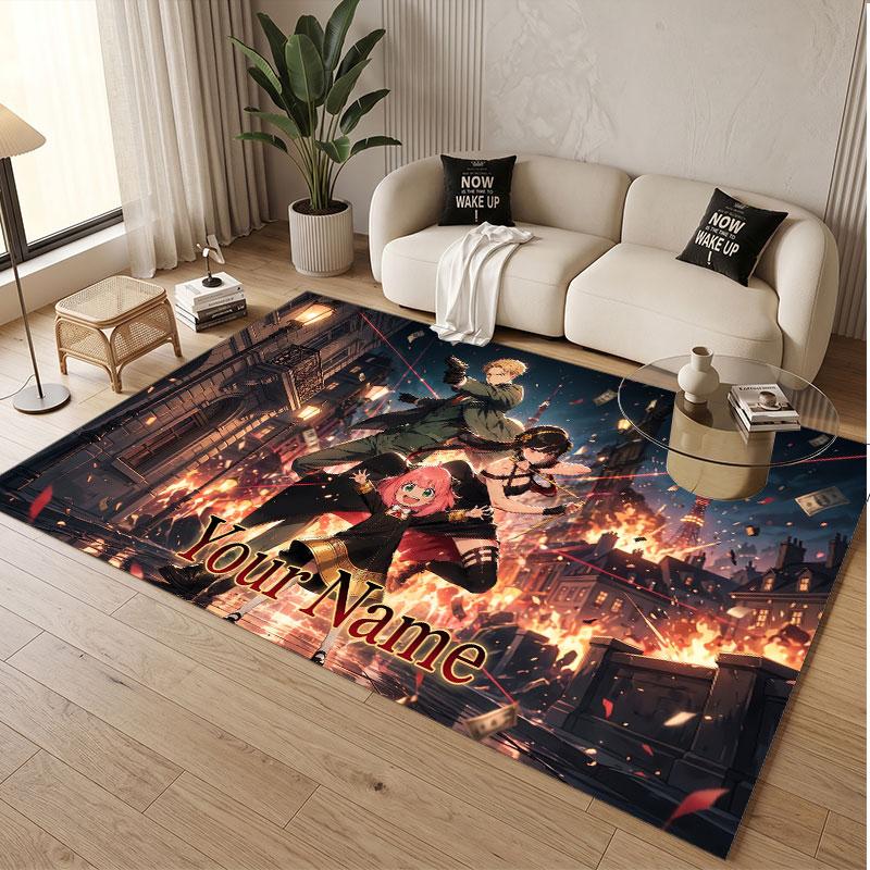 Custom Name Crystal Velvet Rug,Spy × Family Comfortable Anti Slip Floor Mat For Room Decoration