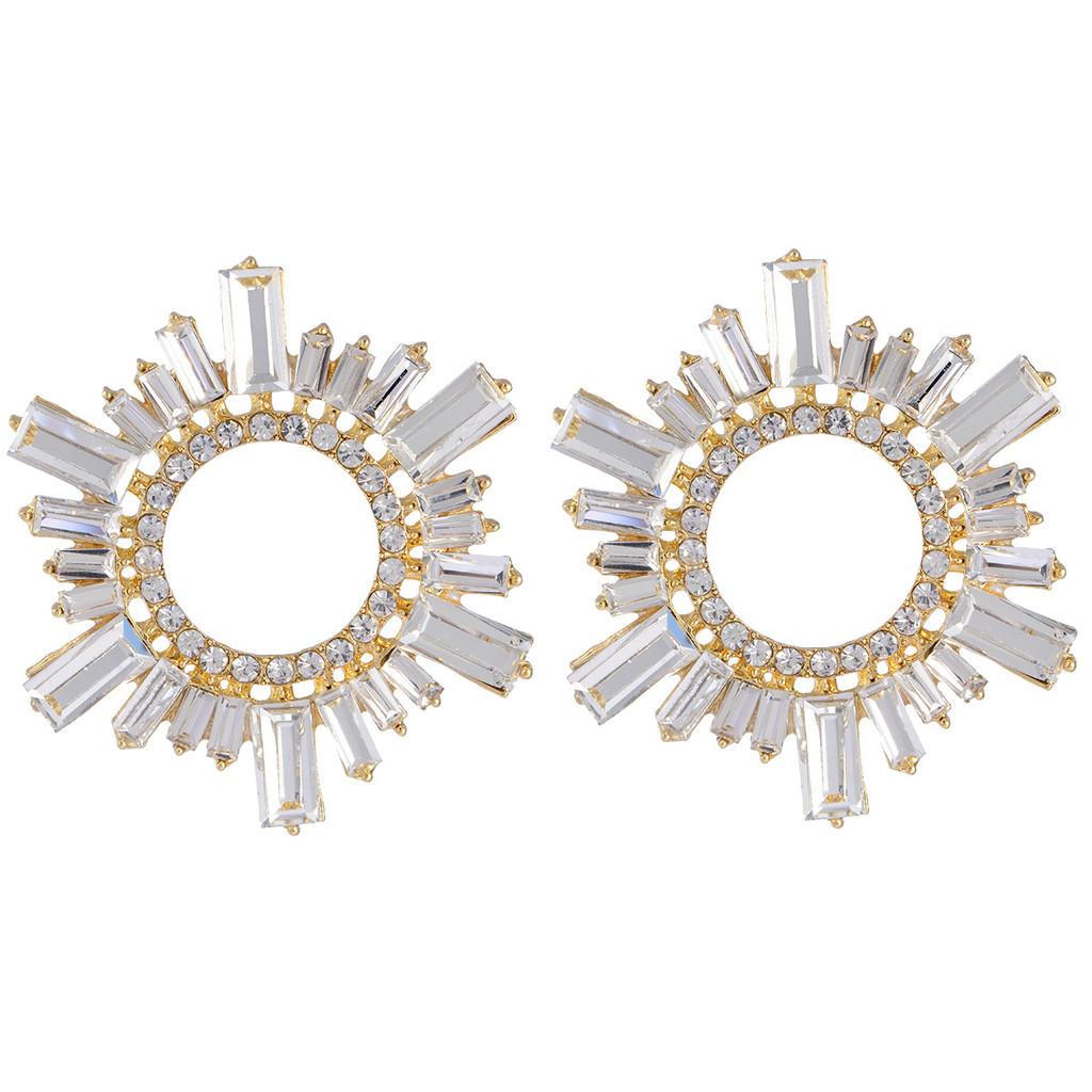 Vintage Art Deco Alloy Crystal Round Drop Earrings For Women Summer