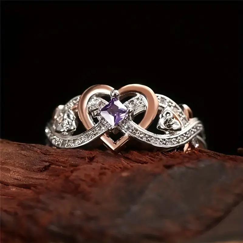 Jewelry Fashion Rose Princess Square Diamond Two-Color Heart Zircon Engagement Ring Manufacturer