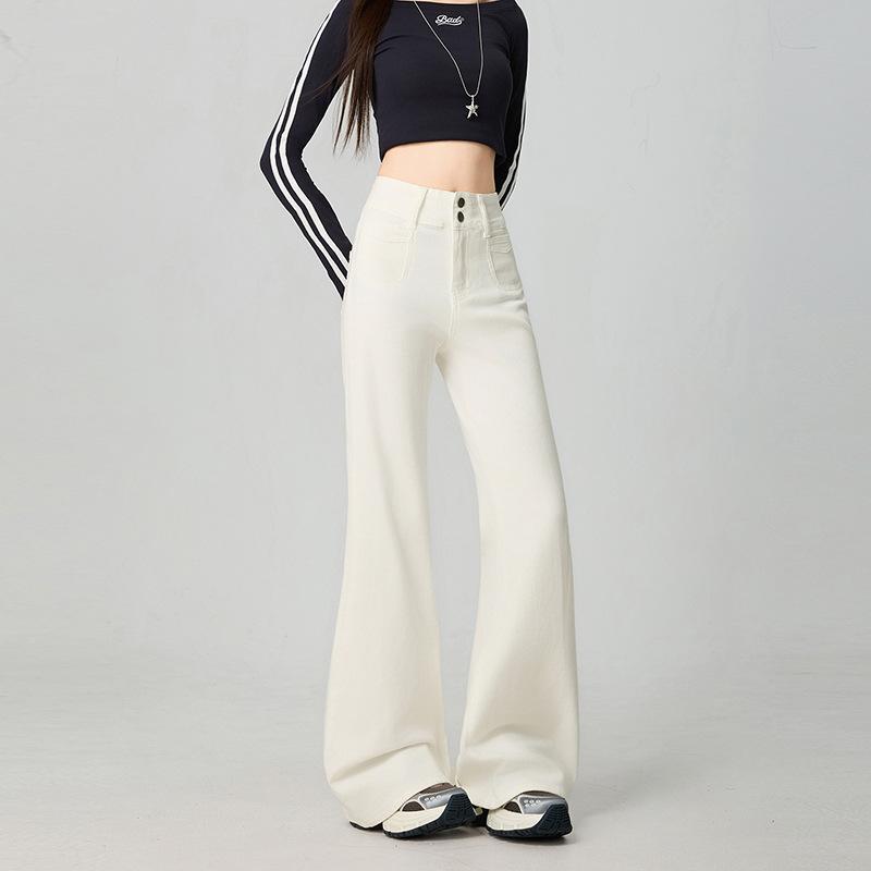 Autumn and Winter Black and Gray Slightly Pulled Jeans Women's New Autumn High-waisted Thin Small Flared Pants