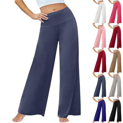 Pantaloni casual da donna a gamba larga, a vita alta, elastici, comodi
