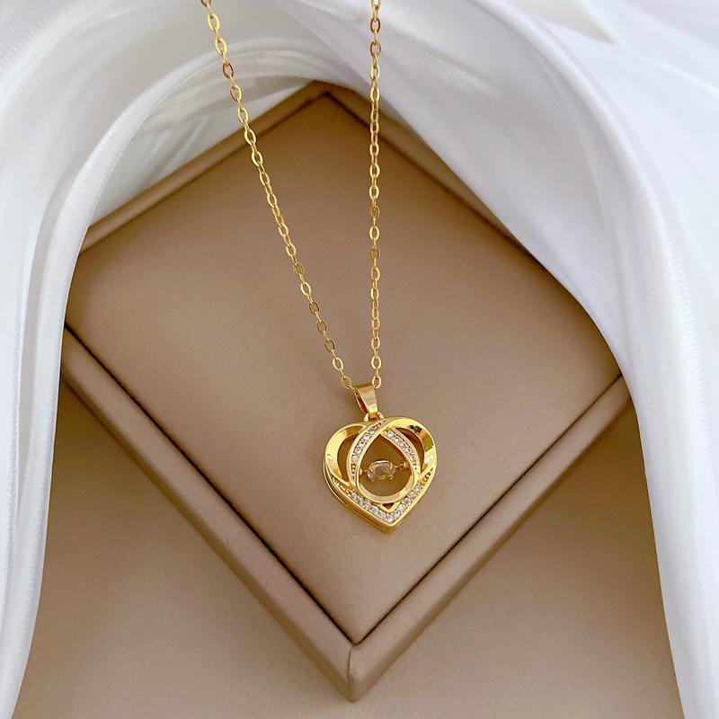 Smart Love Zircon Light Luxury Temperament Gorgeous Full Diamond Necklace Female Versatile Collarbone Chain Titanium Steel Chain