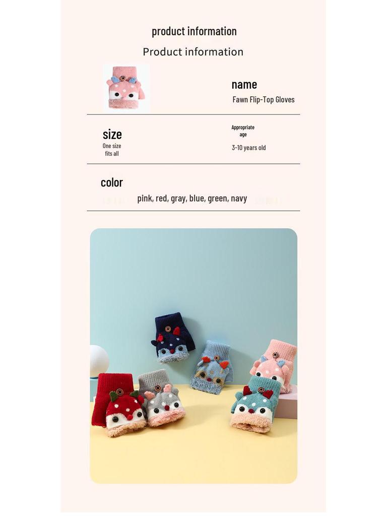 Kinder Rentier Fleece-gefütterte Fäustlinge mit Klappe, Gestrickt für Wärme, Halbfinger-Stil, Ideal zum Schreiben, Alter 3-10 Jahre, Herbst/Winter.