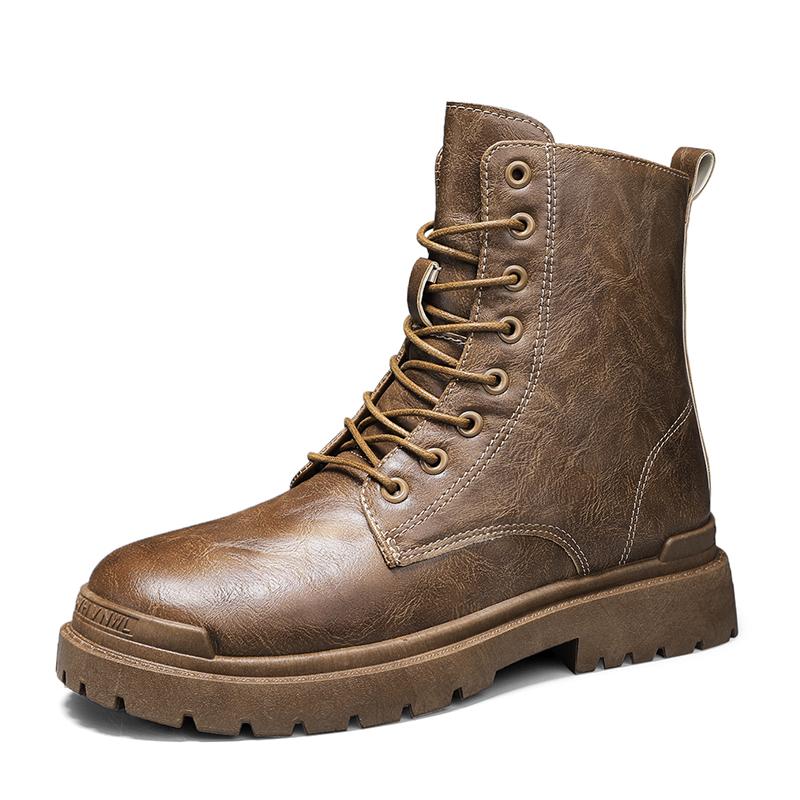 Men's warm plush high-top boots winter new soft-sole non-slip outdoor casual boots fashion snow work shoes black leather boots
