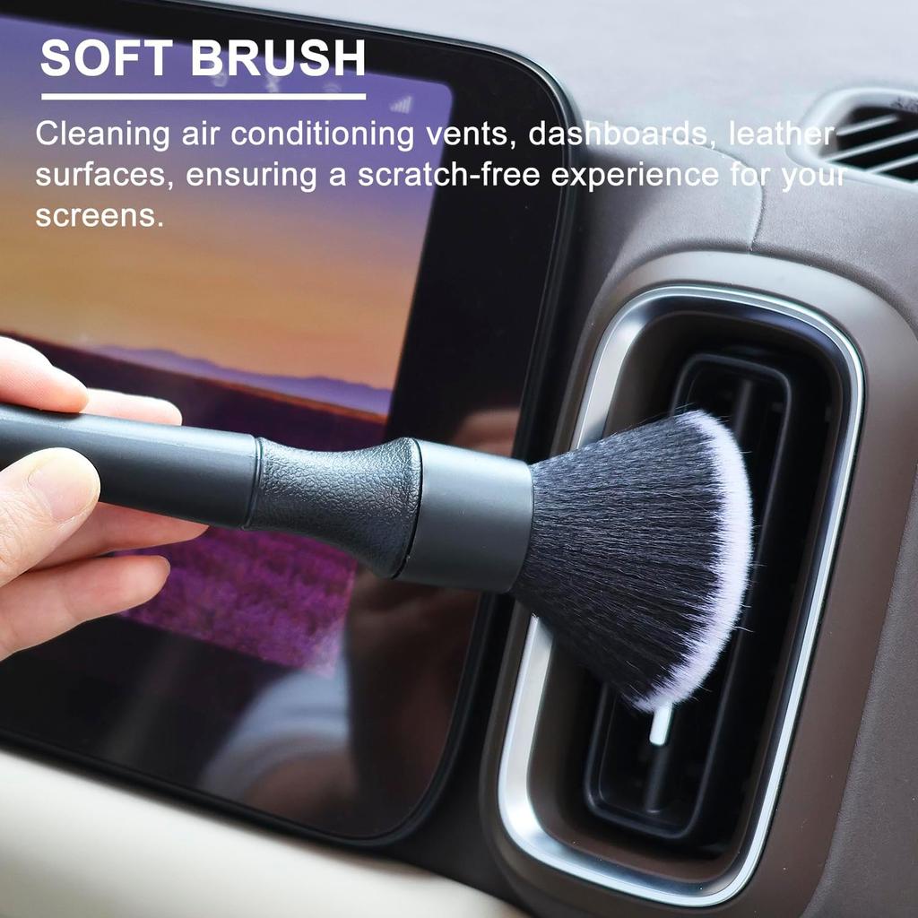 2 Microfiber Detailing Brushes, Car Interior Detailing Brush for Air Vent,Dashboard, Leather,Cleaning Tool Efficient Dust Removal for Car Interior,