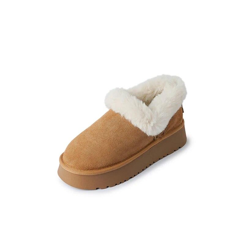 

Meotina/женские ботильоны из натуральной кожи, шерстяные зимние ботинки на плоской платформе с круглым носком, на среднем каблуке, женская модная обувь, зима 40 35 коричневый