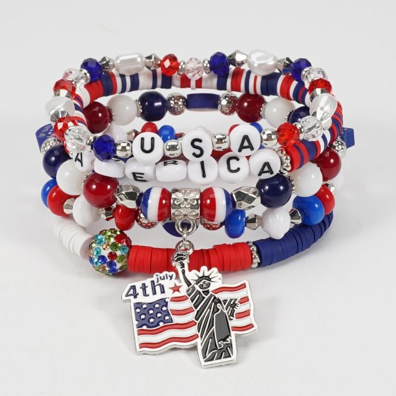 Artificial Crystal Bracelet Elastic Bracelet Independence Day Handmade Bracelet Stackable Bracelets for Adding Charm