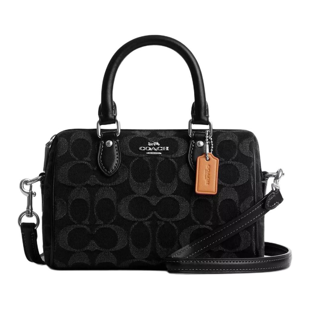 Coach Rowan Denim With Cow Leather Handbag Mini Women's Black CDQ37-SVBK