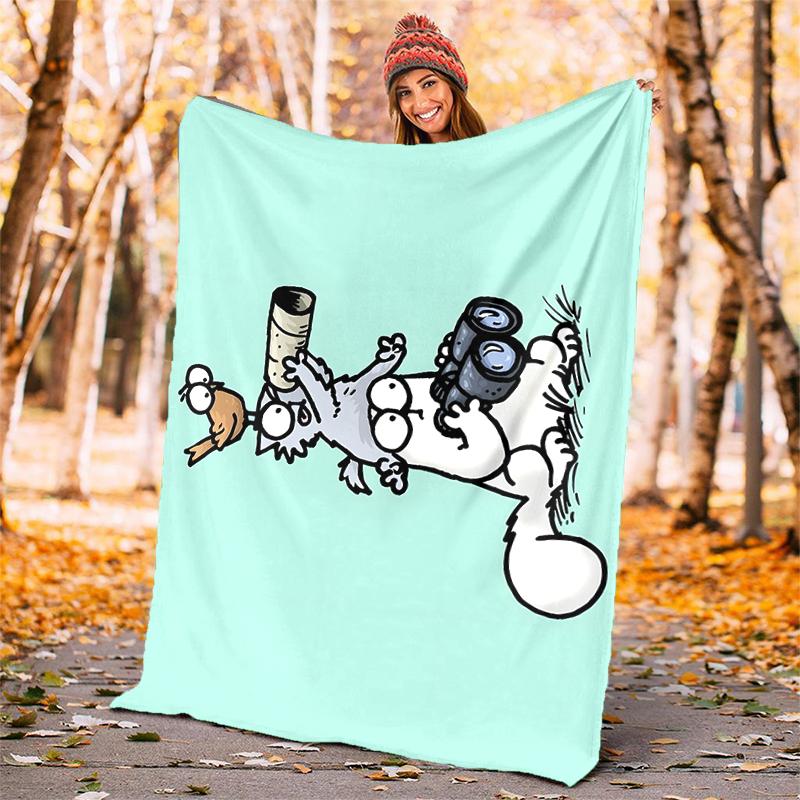 Simon's cat Flannel Blanket Soft Warm All-Season Throw, Design for Camping, Car Travel, Hiking Sofa, Bed, Office Perfect Gift for Parties