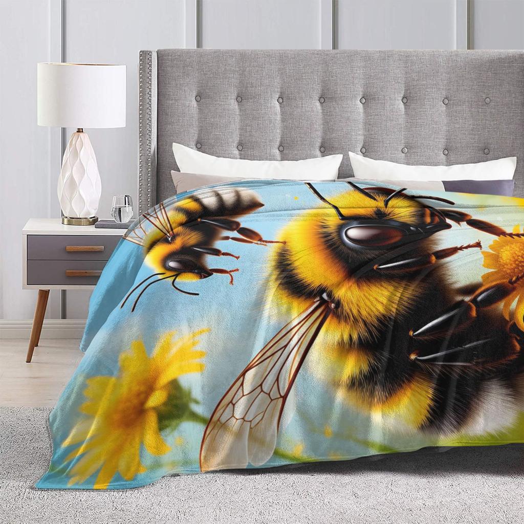 Bee and Flowers Warm Comfy Blankets For Bedroom Trend Throw Blanket Autumn Travel Car Flannel Bedspread