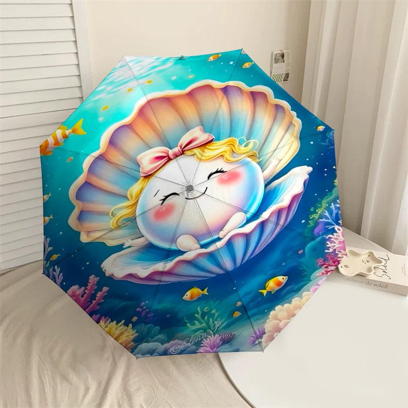 

1PC shell oceanAutomatic Open/Close Umbrella with Windproof, 8-Rib Sturdy Canopy, Durable Ribs, Fashionable Design1231A