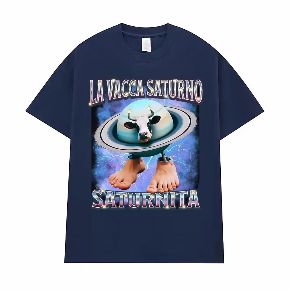 

La Vacca Saturno Saturnita Смішна корова мем футболки для чоловіків жінок Хараджуку хіп-хоп гумор футболка літні топи європейський розмір вільна футболка 4XL