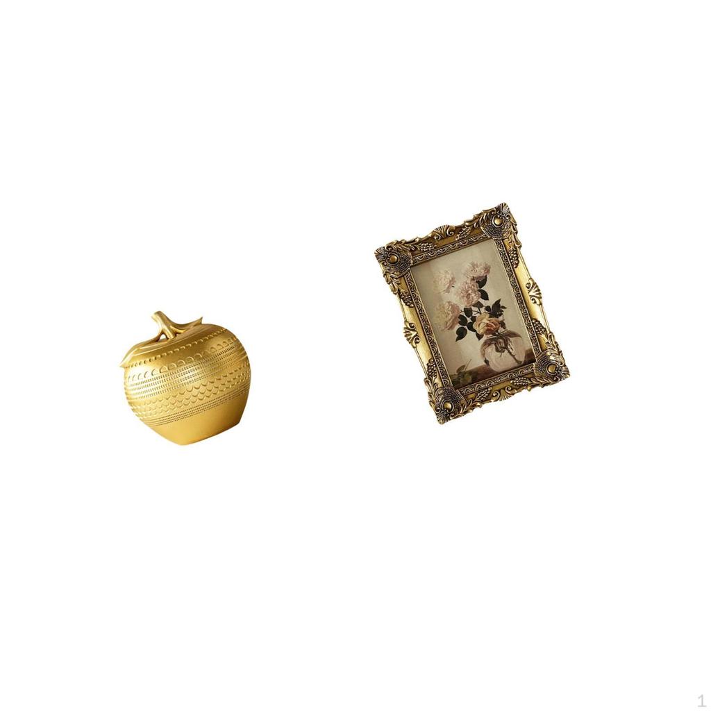 Resin Fruit Figurine Sculpture And Ornate Vintage Photo Frame Art for Tabletop Bookshelf Dining Room