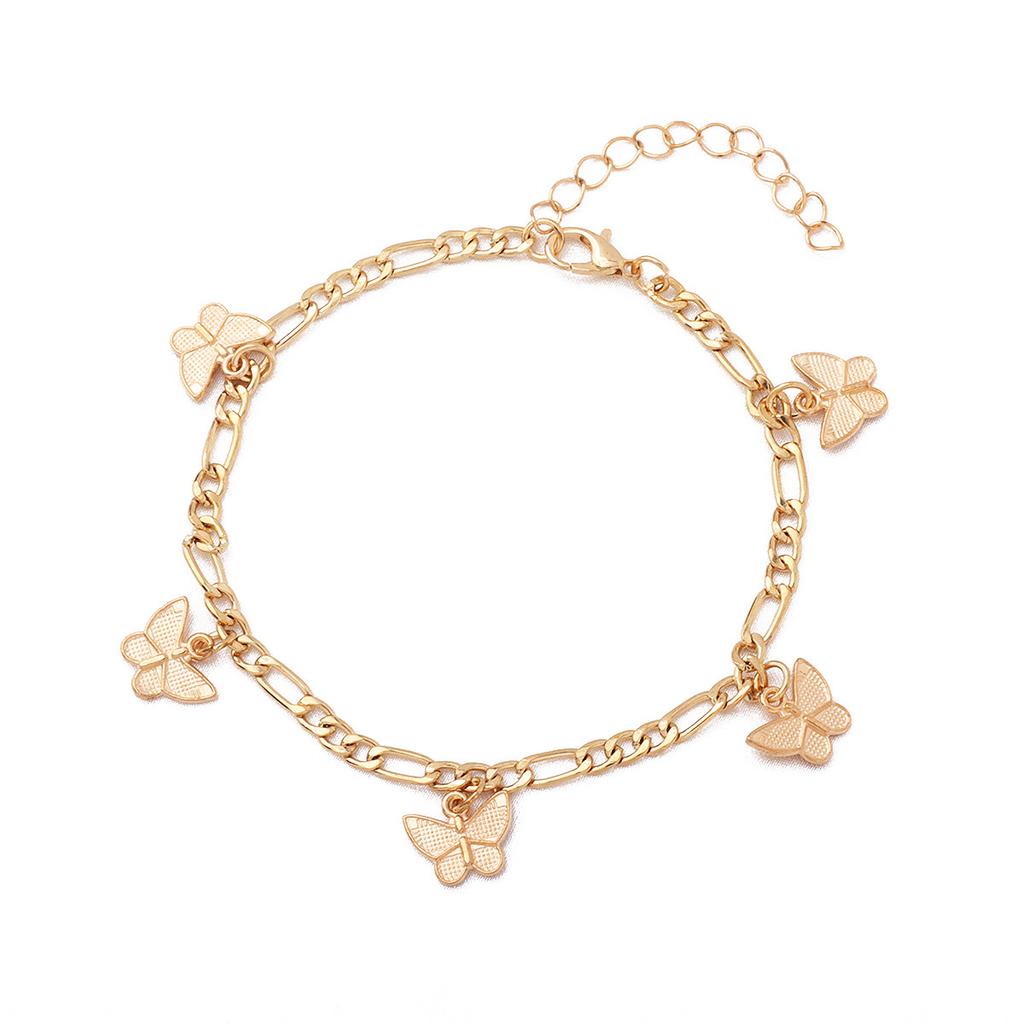 Europäische und amerikanische einfache und süße rosa Krallenketten Schmuck Schmetterling Quaste Fußdekoration mehrschichtig 1 zweiteiliges Set Fußkettchen Haar