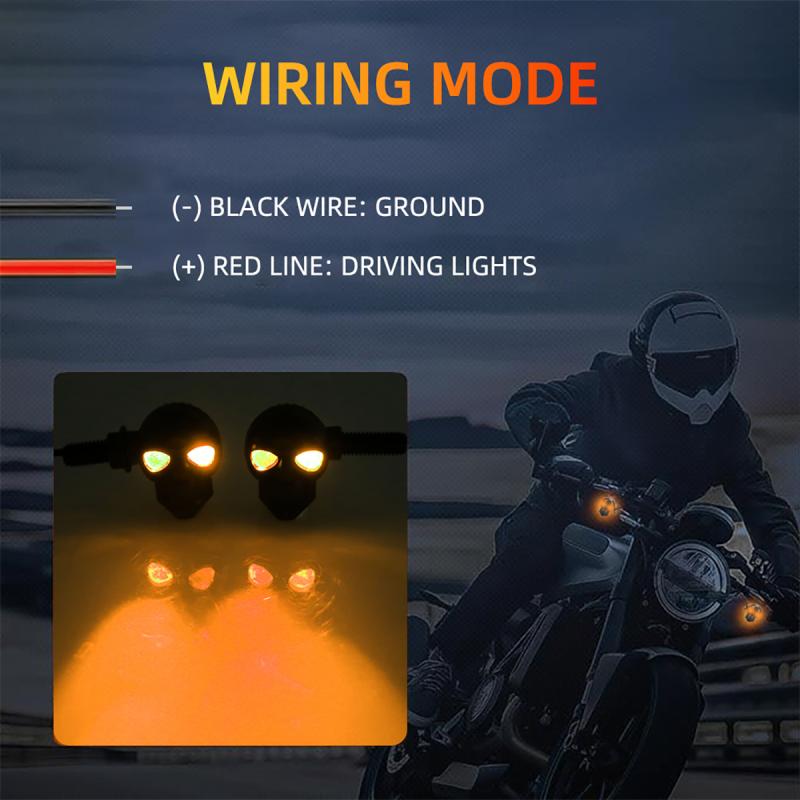 2Pcs Motorcycle Led Skull Shape Waterproof Turn Light Auxiliary Headlights Scooter Driving For Racer Spotlight