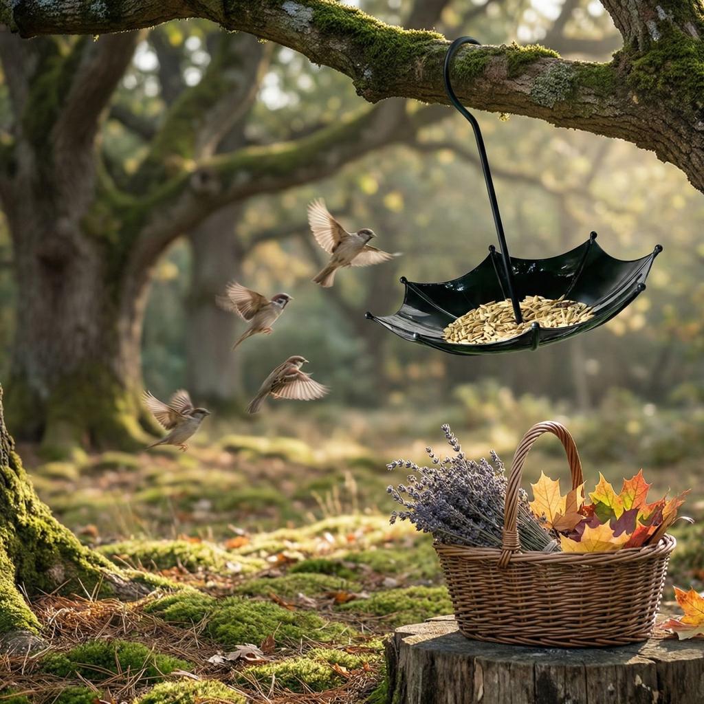 Hanging Bird Feeder Tray Bird Bath For Outdoors, Umbrella Shaped Wild Bird Feeders Tray For Bird Bath, Feeder For Outside, Metal Tray And Water