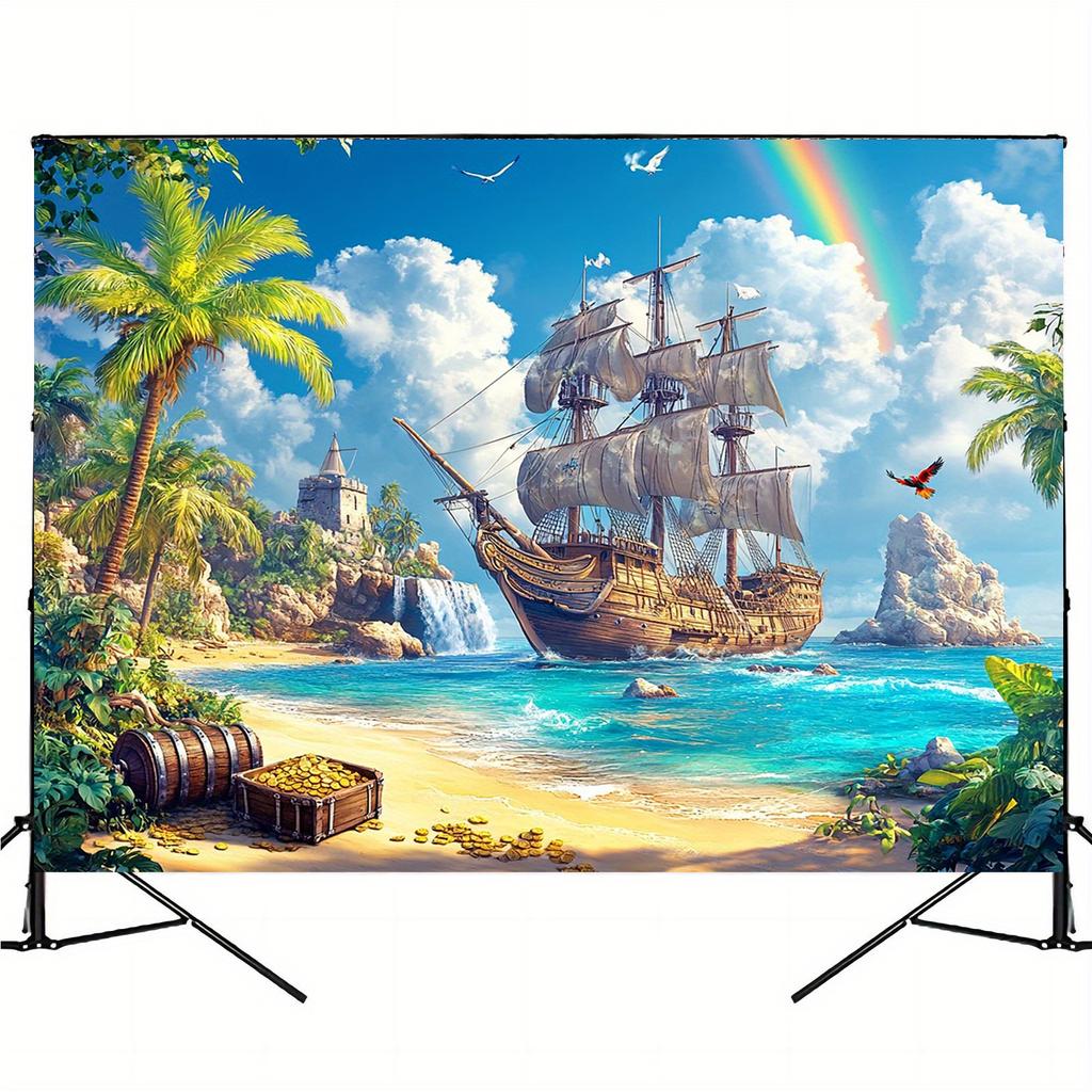 2D Planar Diagram, 2D Planar Banner, 1 Piece of Pirate Treasure Tropical Beach Party Background Decoration Item
