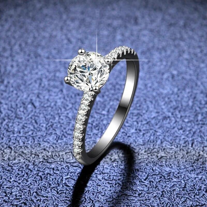 Gica Gema S925 Sterling Silver Four Claw Diamond Ring Zircon 1 Carat Women's Wedding Ring Classic Open Ring