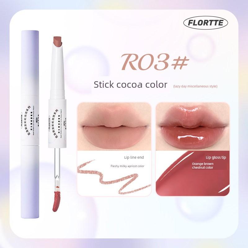Dual-Use! Flortte/Flortte Rainbow Bubble Series Double-Ended Lip Liner and Lip Gloss Pen in Nude Color
