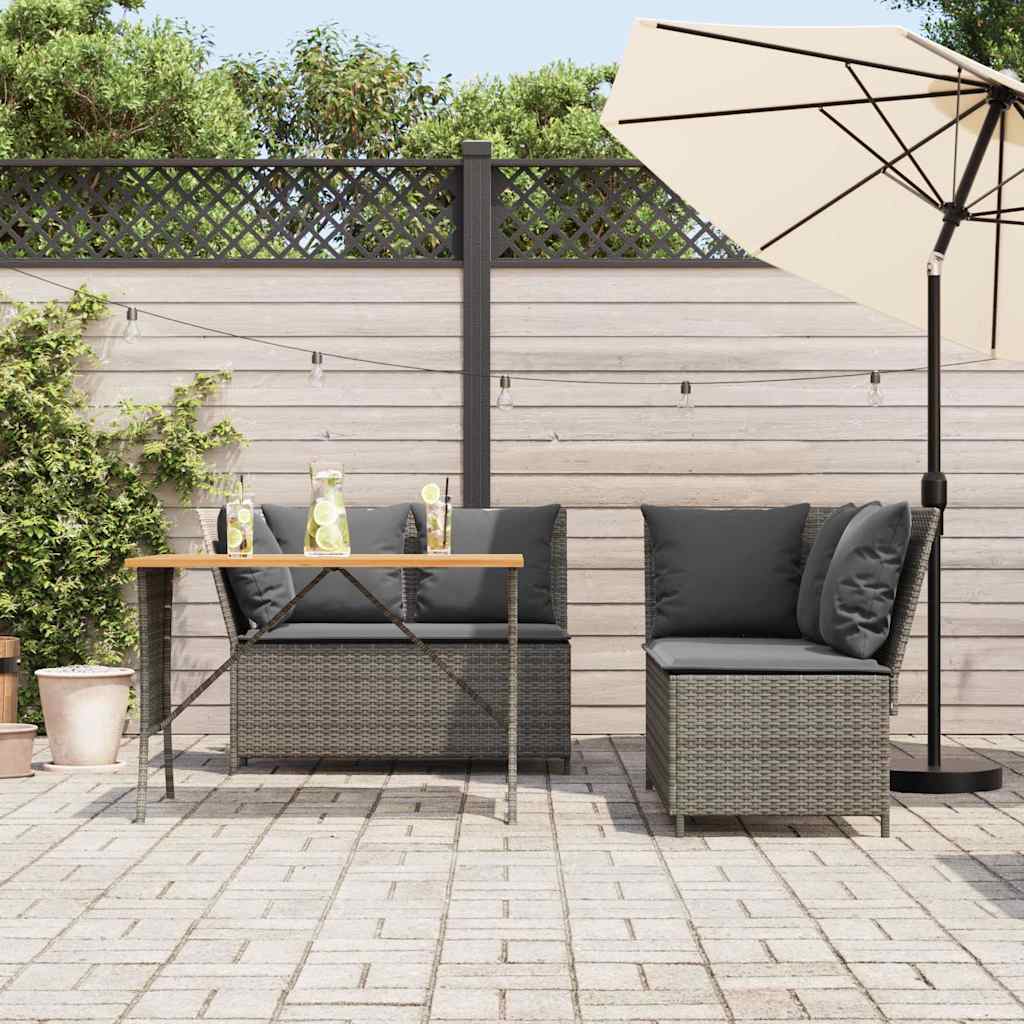 3 Piece Garden Sofa Set with Cushions Grey Poly Rattan