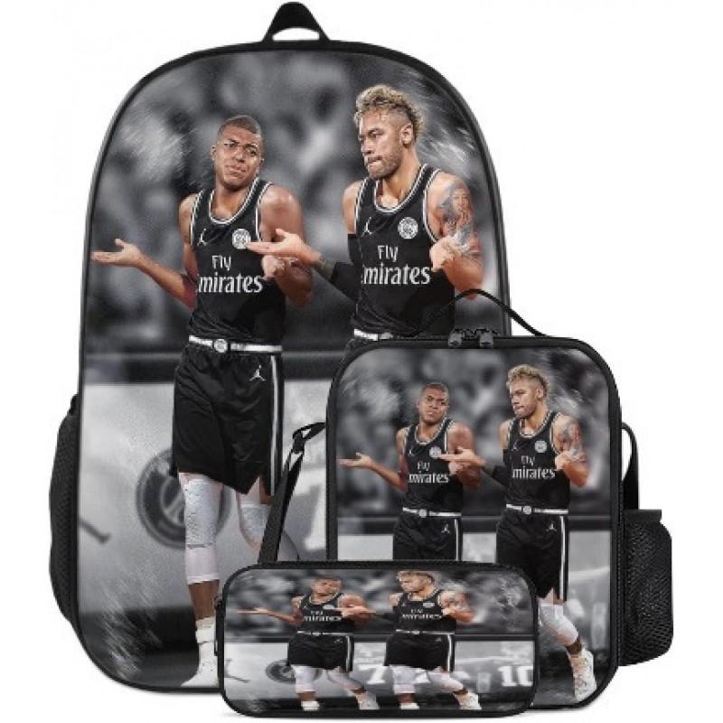 Kids Soccer Fan Backpack Set With Cristiano Ronaldo Neymar Print Oxford Fabric School Bag Boys Girls