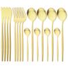 16Pcs Black Gold Dinnerware Cutlery Set Western Matte Stainless Steel Tableware Dinner Knife Fork Tea Spoon Flatware Kitchen Silverware