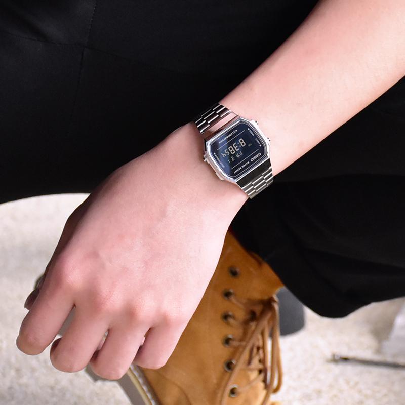 Casio VINTAGE series-A168 classic small silver nugget, small square, retro waterproof, quartz movement, stainless steel strap, Japanese and A168WEM-1