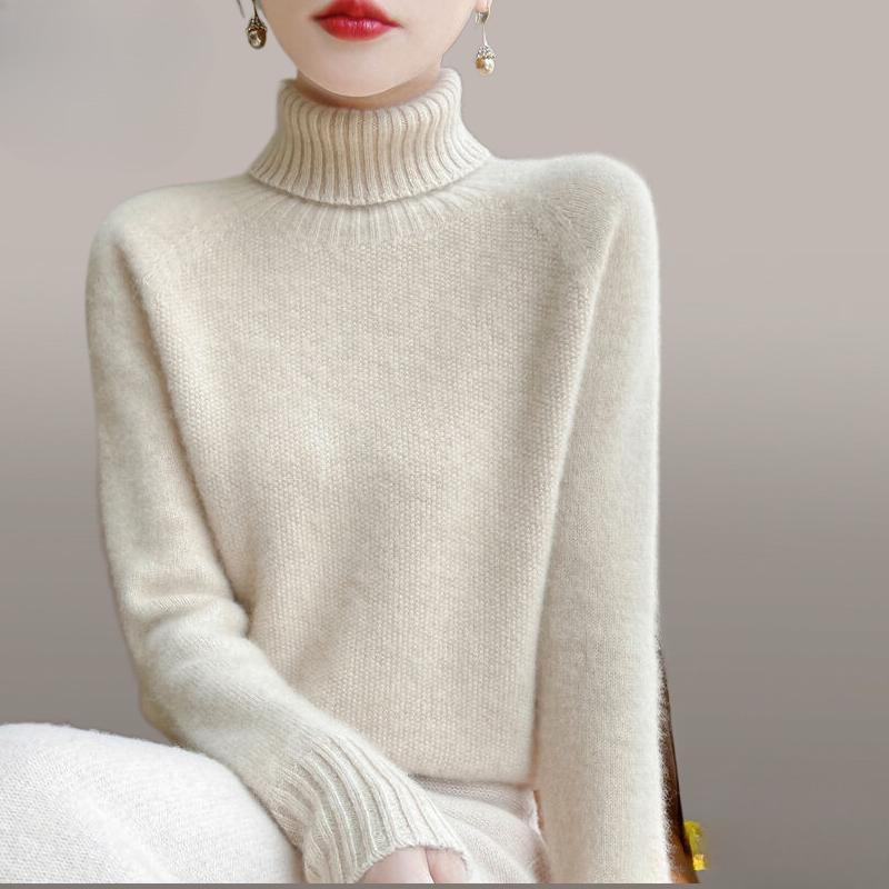 

Осінньо-зимовий потовщений в язаний светр вільного крою з довгим рукавом і високим коміром-гольф, жіночий стильний теплий повсякденний одяг L бежевий