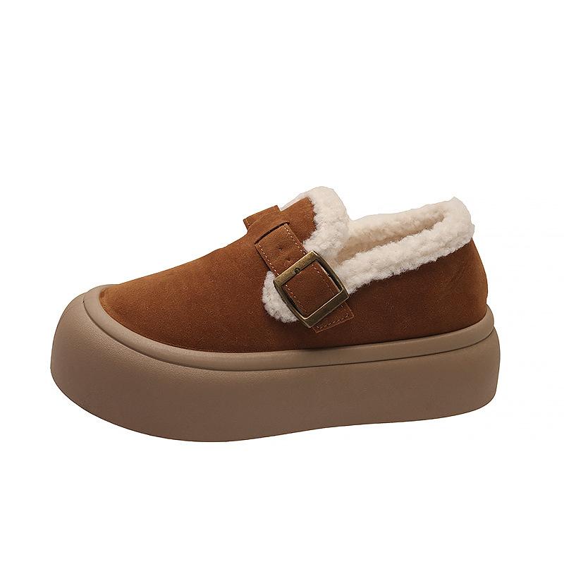 

Женские зимние ботинки на платформе-маффин, с круглым носком, теплые и бархатистые, модные повседневные хлопковые туфли 40 коричневый