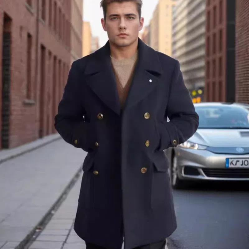 Men's Clothing British Mid to Long Length Long Sleeved Woolen Coat Jacket