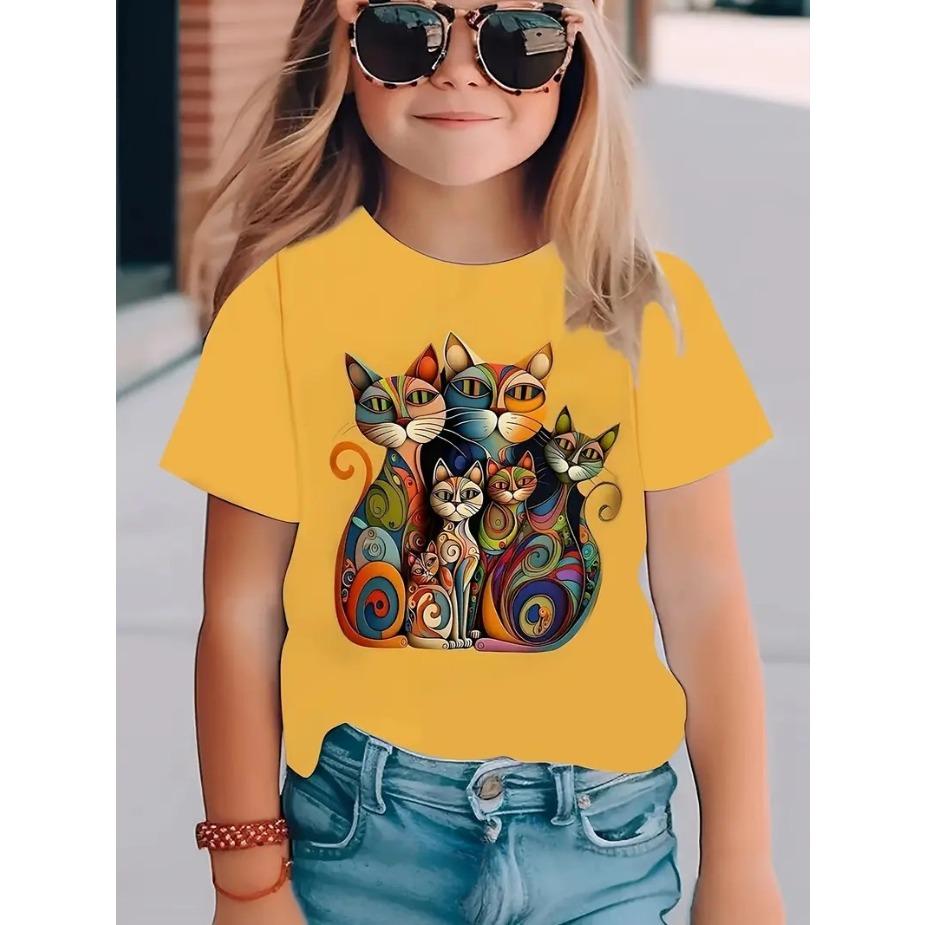 Kids T-Shirts Children's Loose, Comfortable, Breathable, Cute Casual Animal Print Pattern Girl's Pullover Short Sleeved Tee Shirt