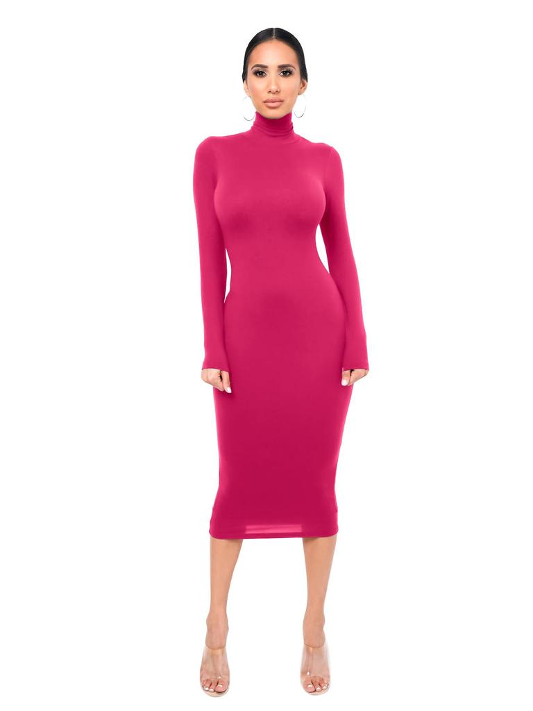 Jesienno-zimowa sukienka bodycon z polaru z wysokim dekoltem: Seksowny, Dopasowany krój