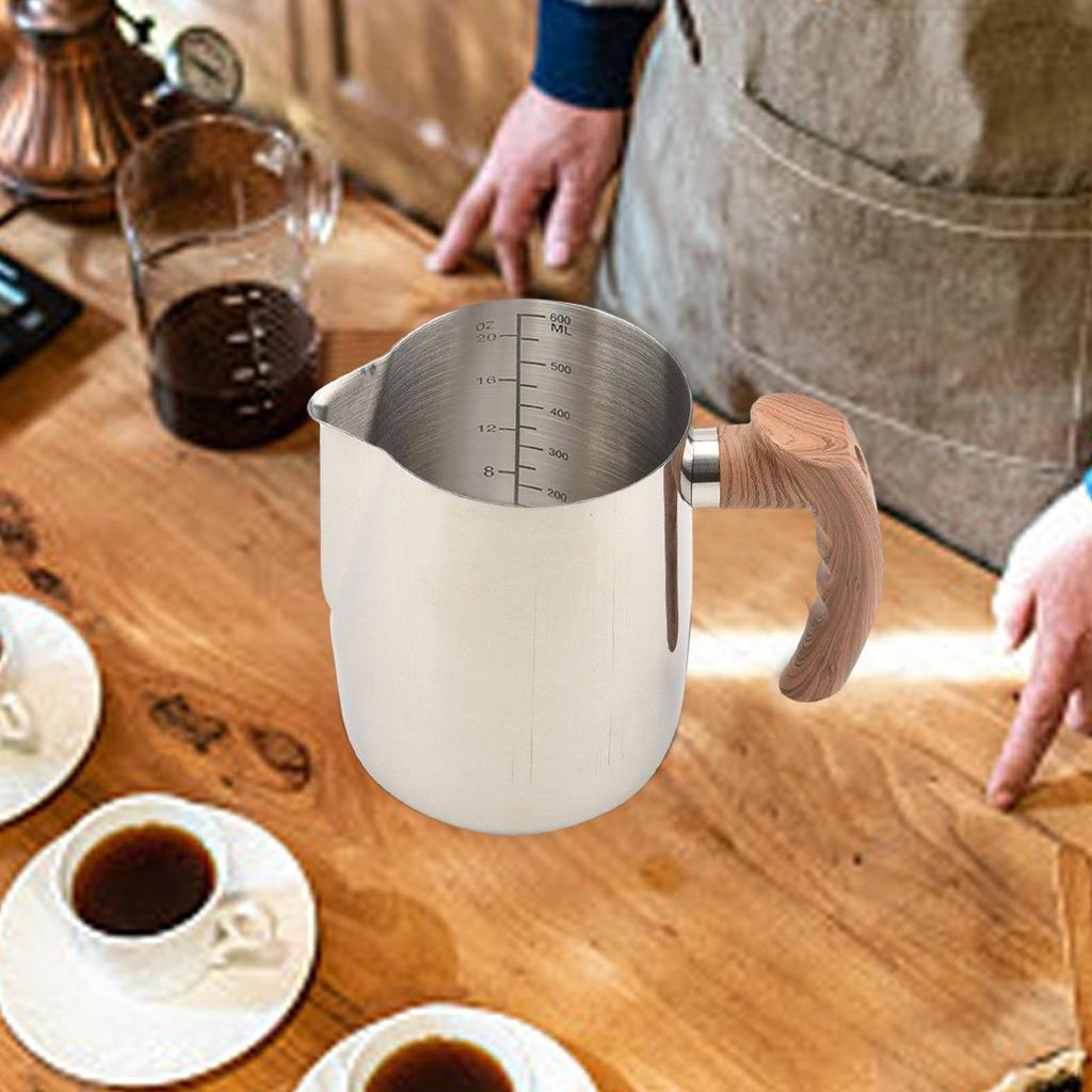 Milk Frothing Mug with Wooden Handle for Coffee Lovers