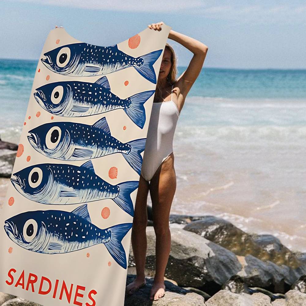 Bunte Sardine Hummer Fisch Meeresbewohner Großes Mikrofaser Strandtuch Schnelltrocknendes Handtuch Sand Strandtücher Poolhandtuch Für Yoga