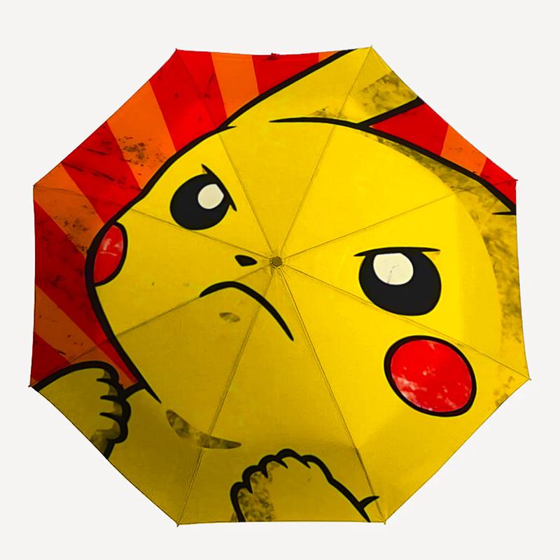 1pc Angry Pikachu Automatic Folding Umbrella - 3 Folding Design, Vivid Cartoon Pattern, Suitable for Outdoor Activities, A Gift for Fans In All S