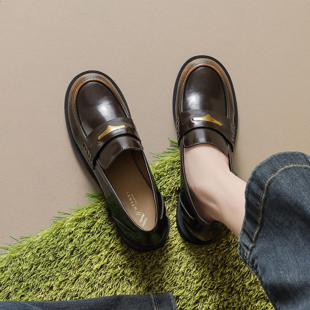 8107-11 platform-soled small leather shoes women's British single shoes women's retro commuter gold coin loafers