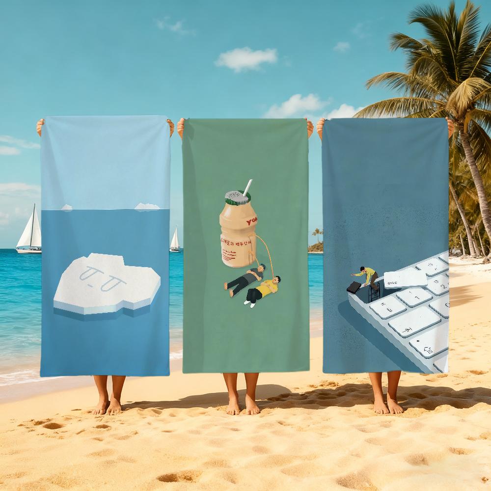 M-minima-list Photo Artwork Towel Large Quick-Drying Microfiber Soft Beach Towel for Travel Fitness Sauna Bathing Camping