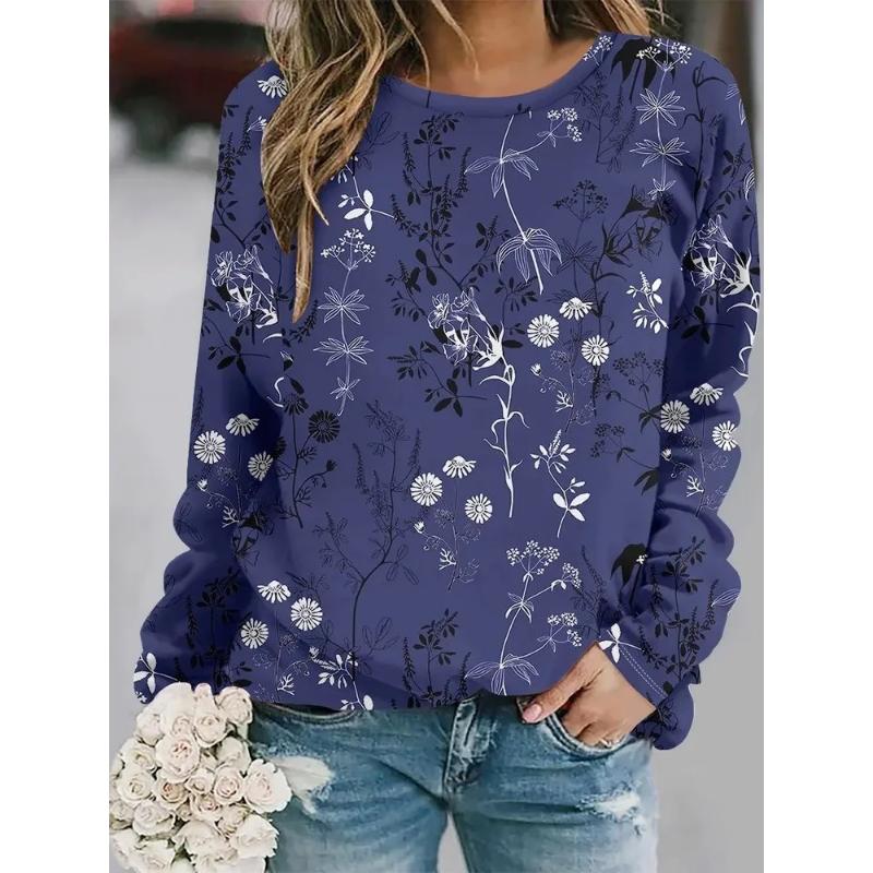 Fashion Women's Crew Neck Long Sleeve 3D Casual Color Printing Casual Long Sleeve T-Shirt