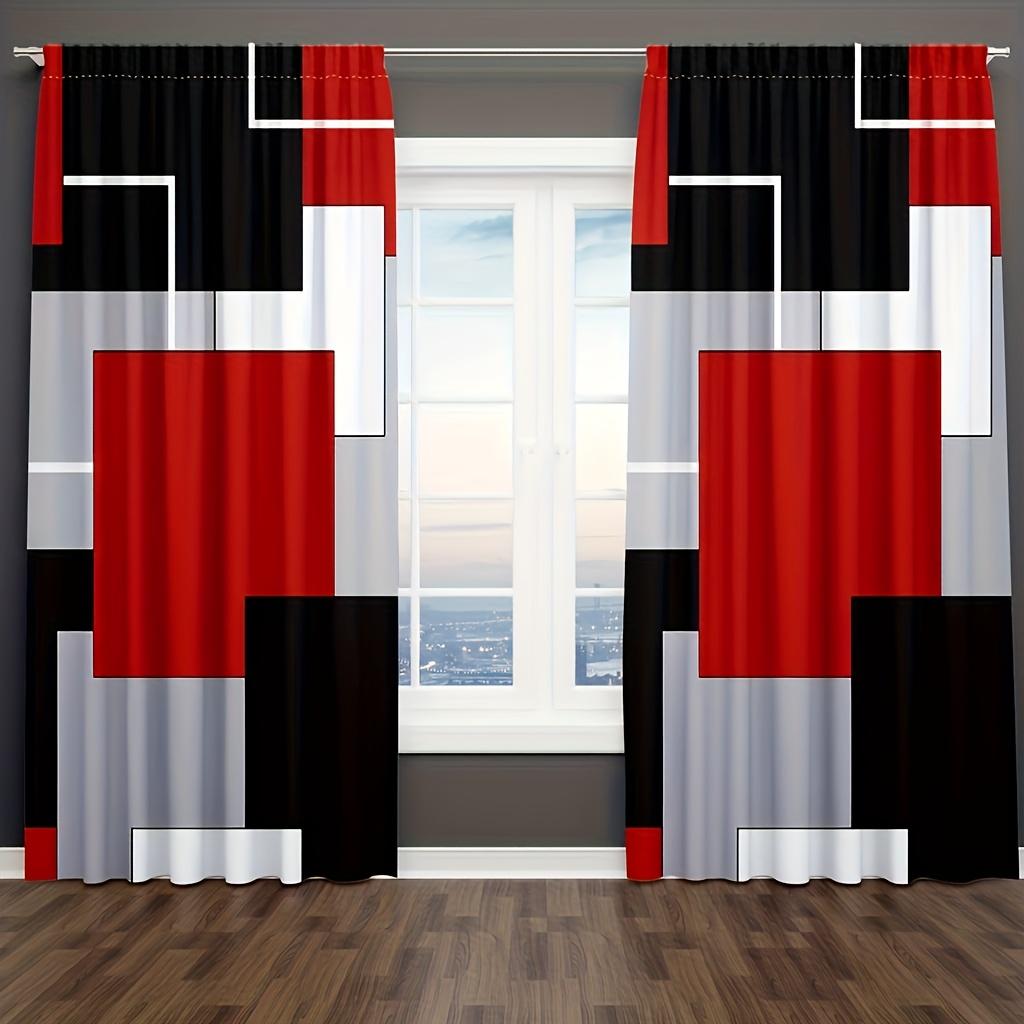 2 pezzi Tende a Motivo Plaid, Tasche per Asta Trattamento Finestra, Adatte per Decorazione Soggiorno Camera da Letto, Tende Rosse Bianche Grigie Nere