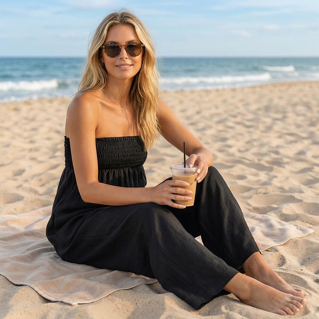 Women's Fashionable Color Sexy Strapless Casual Jumpsuit Without Sleeves