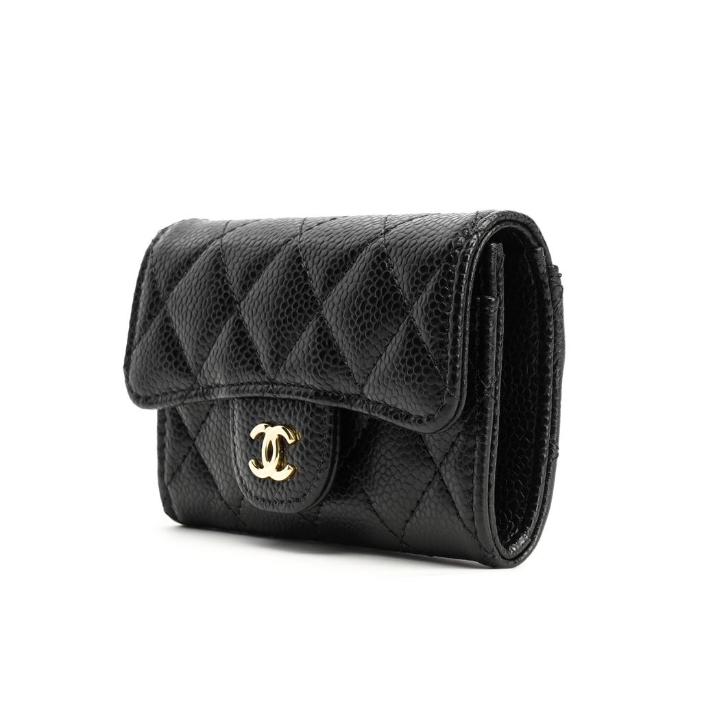 Chanel Classic Gold Buckle Flap Quilted Grainy Leather Wallet Women Wallet Black AP0214-Y01864-C3906