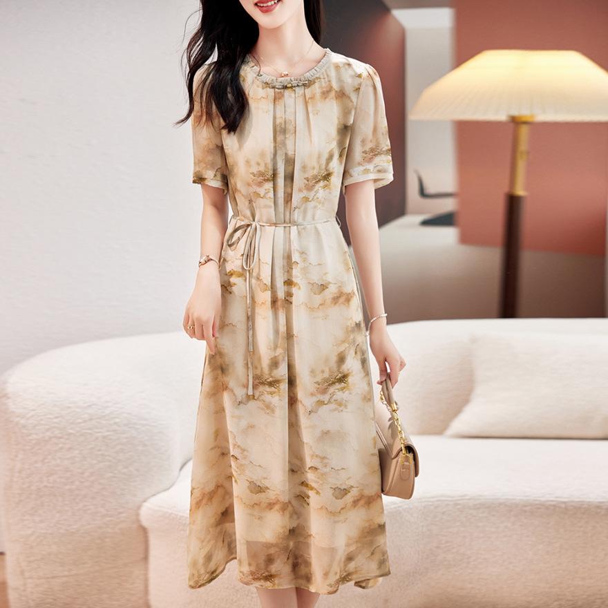 

Трендовое брендовое платье из двойного крепа с принтом, летнее новое, с темпераментным элегантным ретро дизайном, юбка из шелка тутового дерева 3XL