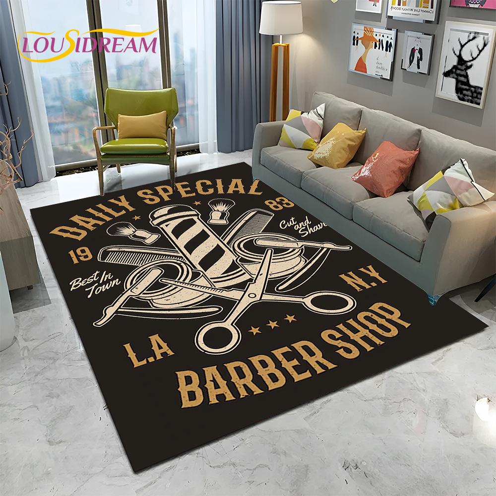 Berber Dükkanı Tabelası 3D Kurukafa Vintage HD Halı Kilim Ev Oturma Odası Yatak Odası Kanepe Paspas Dekorasyonu için, Çocuk Alan Halısı Kaymaz Zemin Matı