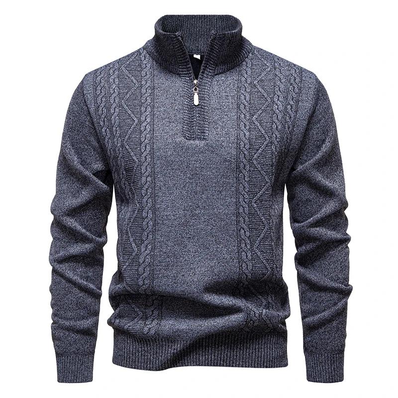 Autumn Winter Men's Casual Pullover Sweater Half Zipper Stand Collar Knitted Pullovers Men Geometric Fashion Warm Knit Sweaters