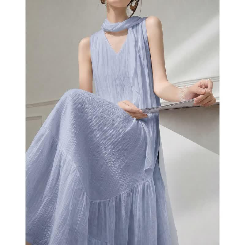 Demana Lyocell V-Neck Ruffled A-Line Maxi Dress